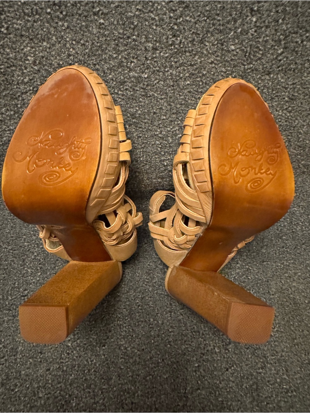 Naughty Monkey Tan Woven Leather Cage Platform Heeled Sandals Size 8 - Picture 9 of 11